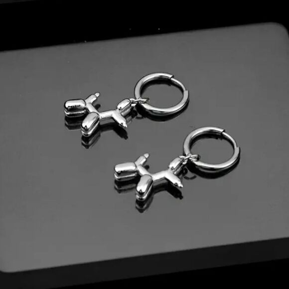 Balloon Dog Huggy Hoop Earrings in Gold Tone or Silver Tone - Picture 7 of 9